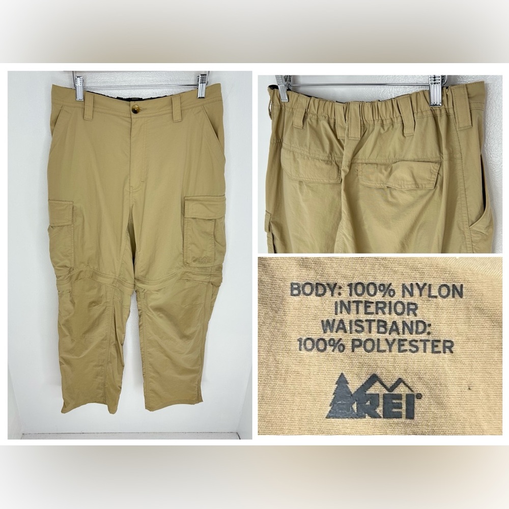 Rei Co-Op Pants Mens Actual Sz. 31x27 (Tag L-28L) Khaki Cargo Hiking Convertible